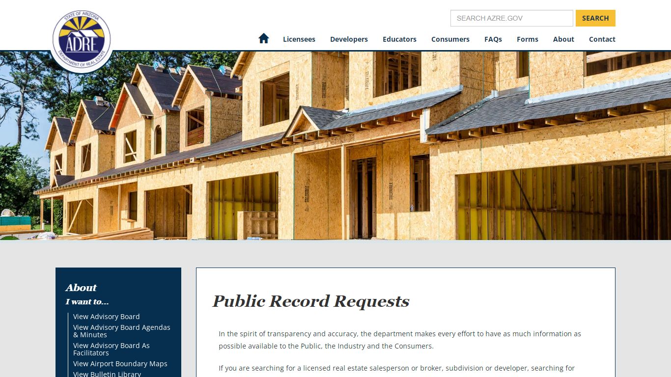 Public Record Requests | Arizona Department of Real Estate